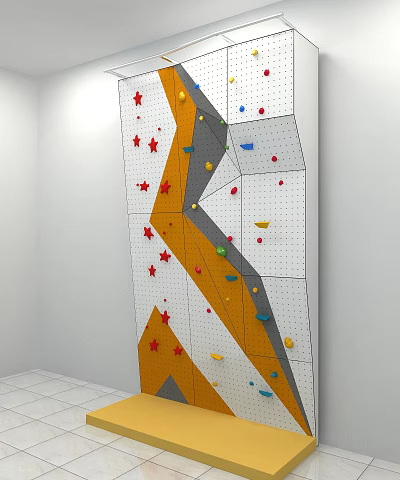 Indoor Climbing Wall Sport Equipment With Colorful Holds And Star Shaped Grips 3d model