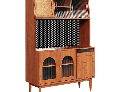 Modern Wooden Sideboard With Mesh Panel Glass Door Drawer And Open Shelf For Dining Room 3d model