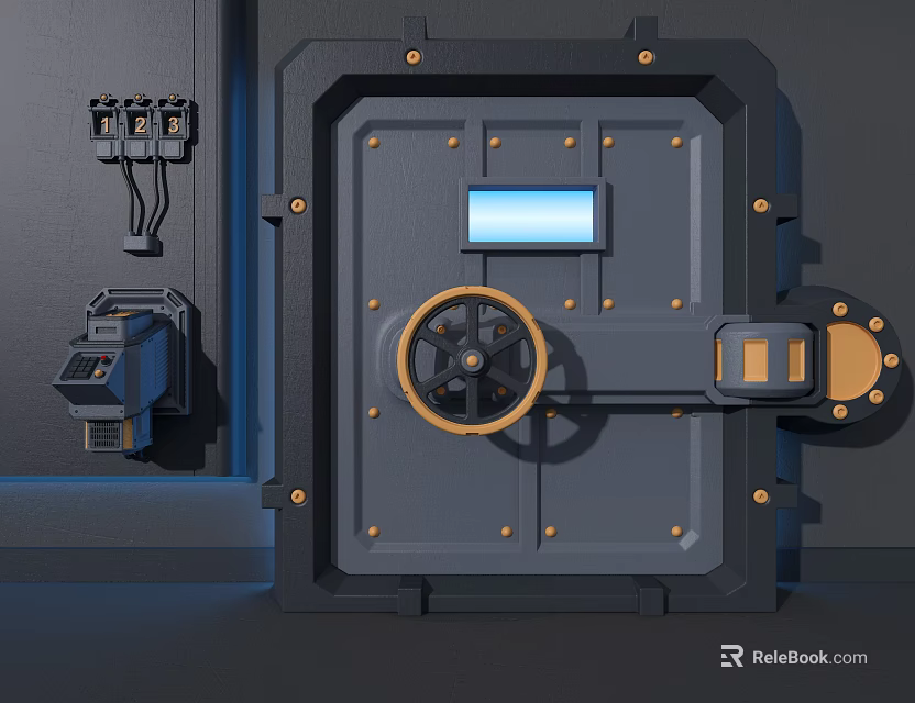 Metal Industrial Safe With Electronic Control Panel And Socket Devices 3d model 