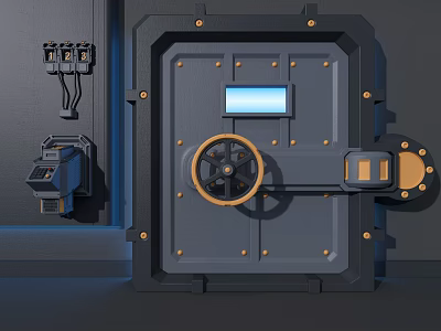 Metal Industrial Safe With Electronic Control Panel And Socket Devices 3d model