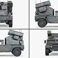 Multi Angle Views Of Military Camouflage Functional Vehicles With Missile Launchers