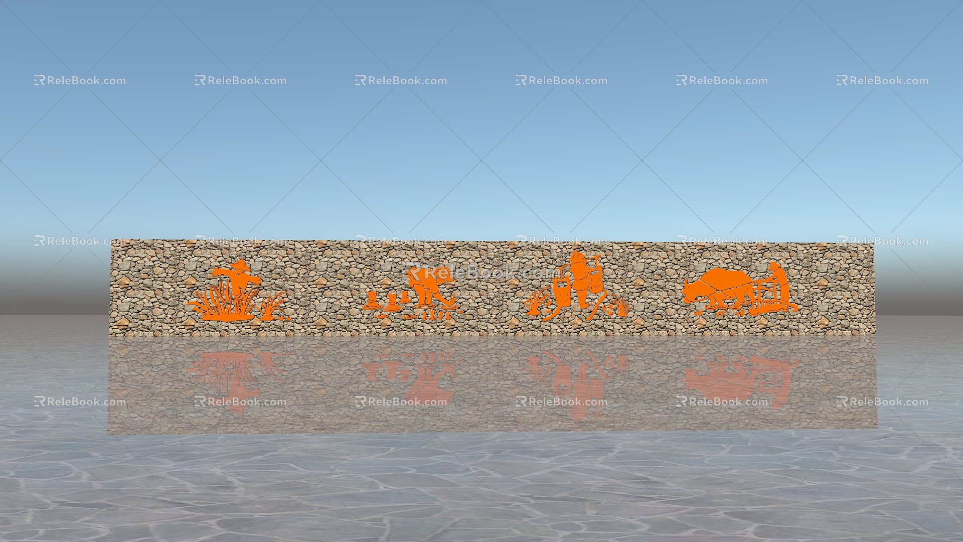 Rural farming culture landscape wall 3d model