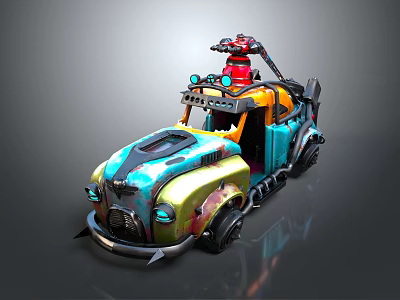 Cyberpunk Style Armored Vehicle Weapon With Yellow Blue Orange Exterior Red Mounted Turret Mechanical Details 3d model