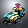 Cyberpunk Style Armored Vehicle Weapon With Yellow Blue Orange Exterior Red Mounted Turret Mechanical Details