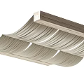 Elegant Layered Ceiling Drapery With Wave Design And Light Wooden Frame Details