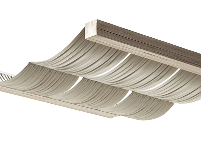 Elegant Layered Ceiling Drapery With Wave Design And Light Wooden Frame Details 3d model