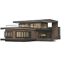 Modern Single Family Villa Exterior With Large Glass Windows And Wooden Siding