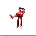 Happy Couple in Red Outfits Man Carrying Woman with White Sneakers