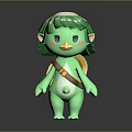 Cute Green Cartoon Fairy Character With Green Hair Cheek Blush And Brown Strap