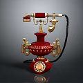 Vintage Red Telephone With Gold Decorations And Rotary Dial Design Elements