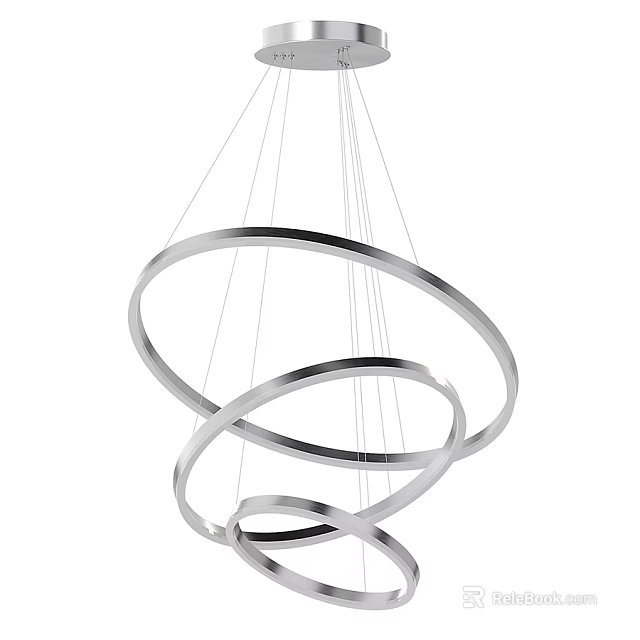 Modern Hanging Chandelier With Silver Circular Rings Design 3d model 