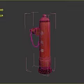 Red Fire Hydrant With Metal Construction And Chain Attachment On Gray Background