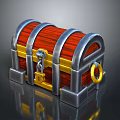Wooden Red Storage Chest With Golden Lock Metal Stands And Ring Handle