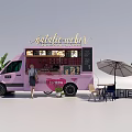 Pink Artisan Bakery Food Truck With Outdoor Tables Umbrella And Plants