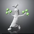 White Cartoon Creature Character Holding Green Balls In Standing Pose With Smiling Face