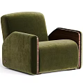 Green Velvet Single Armchair With Wooden Armrests And Modern Design