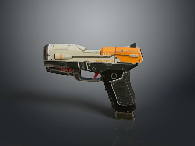 Futuristic Tactical Pistol With Orange And White Accents Ergonomic Grip Detailed Design 3d model