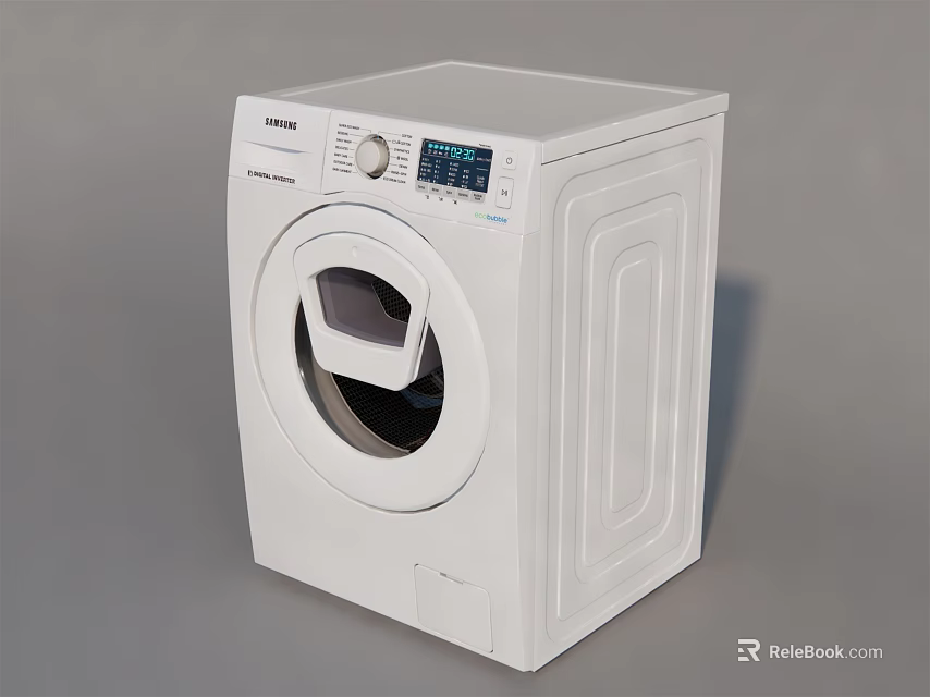 Liebherr White Front Loading Washing Machine With Digital Display And Control Panel 3d model 