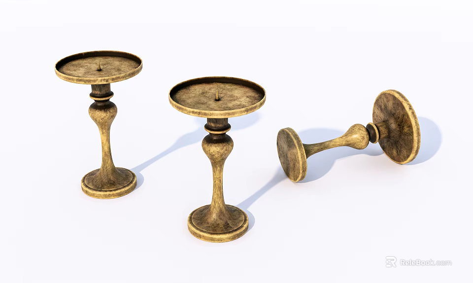 Vintage Brass Candle Holders With Decorative Stem And Tray Set Of Three 3d model 