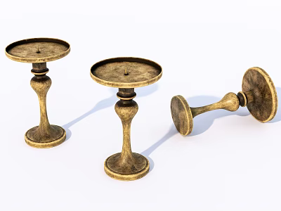 Vintage Brass Candle Holders With Decorative Stem And Tray Set Of Three 3d model