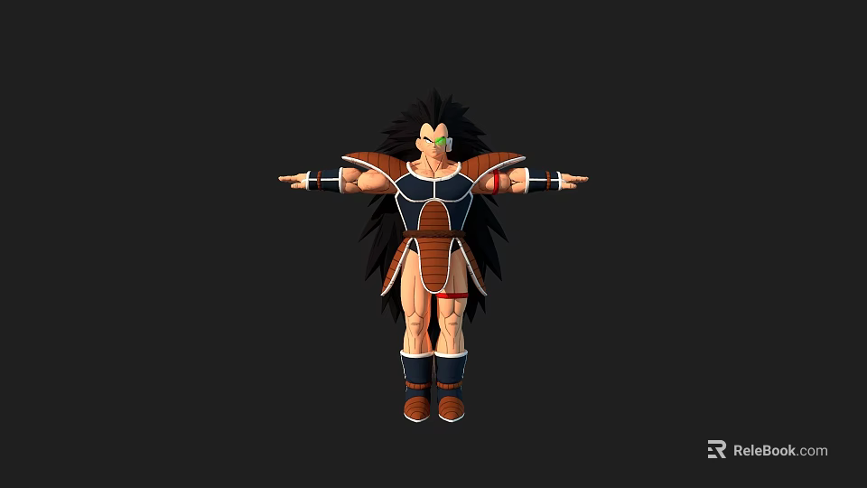 3D Rendered Anime Game Character With Black Spiky Hair Green Eyes Brown Armor And Boots 3d model 