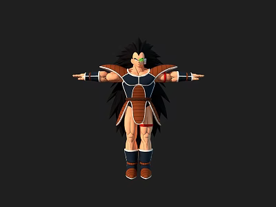 3D Rendered Anime Game Character With Black Spiky Hair Green Eyes Brown Armor And Boots 3d model