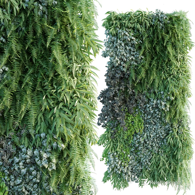 Lush Green Plant Wall With Diverse Foliage And Natural Greenery Design 3d model 
