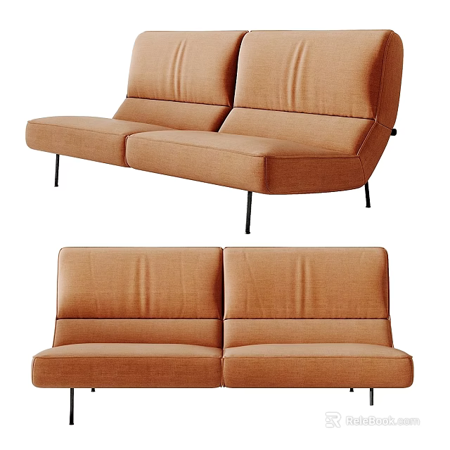 Modern Orange Two Seater Sofa With Fabric Upholstery And Slim Black Legs 3d model 
