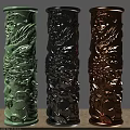 Decorative Columns With Green Black Brown Carved Patterns And Glossy Surface