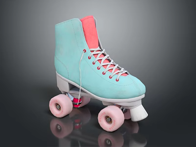Stylish Turquoise High Top Roller Skates Featuring Pink Lining White Laces And Pink Wheels 3d model