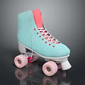 Stylish Turquoise High Top Roller Skates Featuring Pink Lining White Laces And Pink Wheels