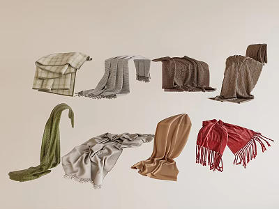 Various Colored Scarves in Green Gray Brown Red with Different Styles and Textures 3d model