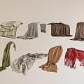 Various Colored Scarves in Green Gray Brown Red with Different Styles and Textures