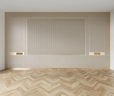 Modern Bedroom Accent Wall With Vertical Striped Panels And Light Beige Wooden Design 3d model