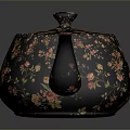 Elegant Black Teapot With Floral Patterns Wooden Handle And Gold Accents