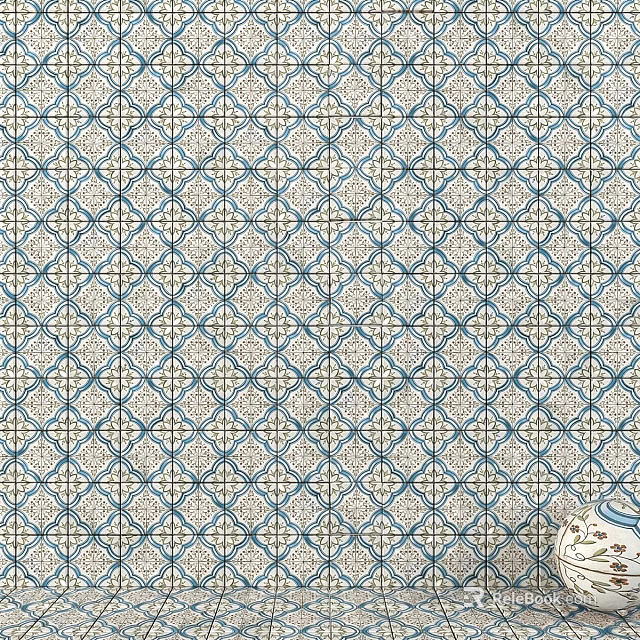 Repeating Blue Beige Geometric Pattern Decorative Component For Interior 3d model 