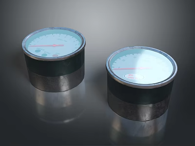Two Round Analog Meters With Metal Casing Blue Dial And Pointer Indicators 3d model