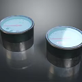 Two Round Analog Meters With Metal Casing Blue Dial And Pointer Indicators