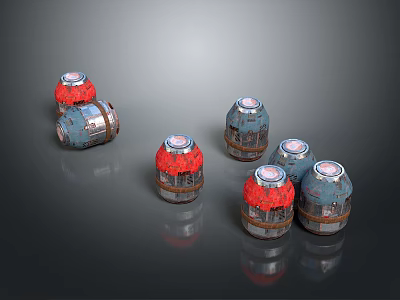 Multiple Red And Blue Metallic Cargo Boxes With Textured Surfaces On Gray Background 3d model