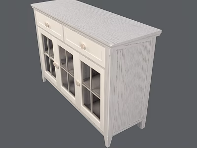 Elegant White Wooden Cabinet With Glass Doors And Drawers For Home Decor 3d model