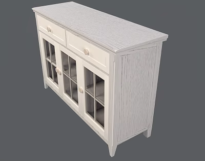 Elegant White Wooden Cabinet With Glass Doors And Drawers For Home Decor 3d model