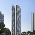 Modern High rise Residential Towers With Glass Exterior And Trees Under Clear Sky