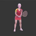 Red Tennis Sportswear with Yellow and Red Sleeves and White Cap for Female Sporty Look