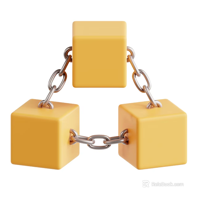 Geometric Decorative Ornament Set with Yellow Cubes Linked by Silver Chains 3d model 