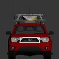 Red Lifeguard Pickup Truck With Surfboard And Roof Rack
