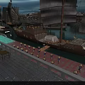 Ancient Sailing Junks Sailing Along Scenic Waterway With Traditional Buildings