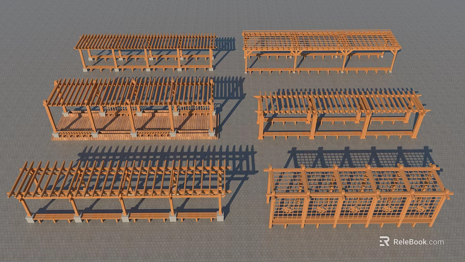 Wooden Pergolas With Various Designs For Outdoor Garden And Patio Structures 3d model 