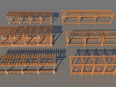 Wooden Pergolas With Various Designs For Outdoor Garden And Patio Structures 3d model