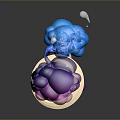 Game Movie Character With Blue Cloud Like Structures Purple Base Black Eyes And White Bubbles