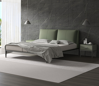 Modern Background Double Bed Leather Bed 3d model